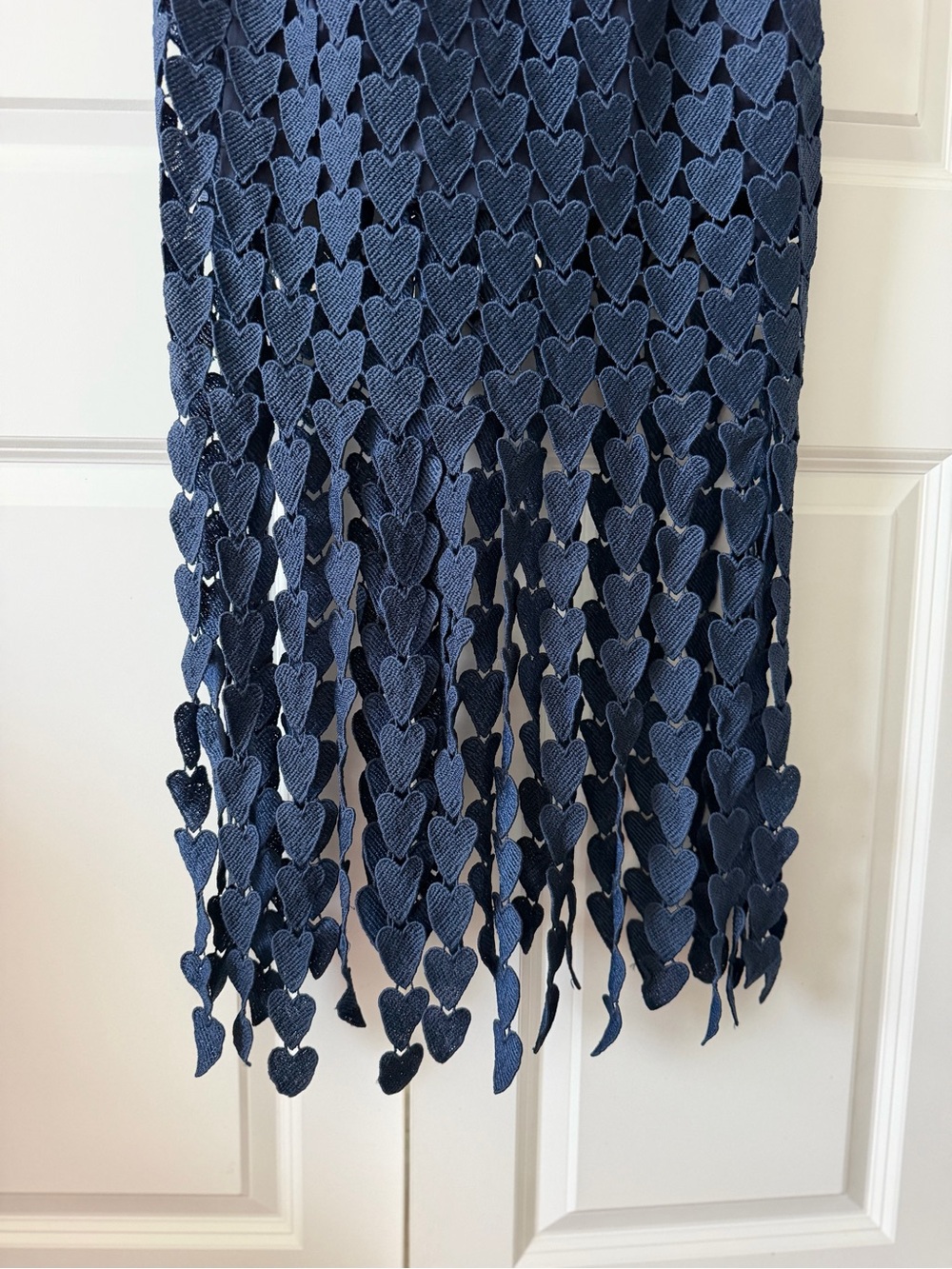 Umgee Navy Heart Shaped Crochet Fringe Maxi Dress Medium Tie Shoulder NWT Boho - Picture 3 of 15